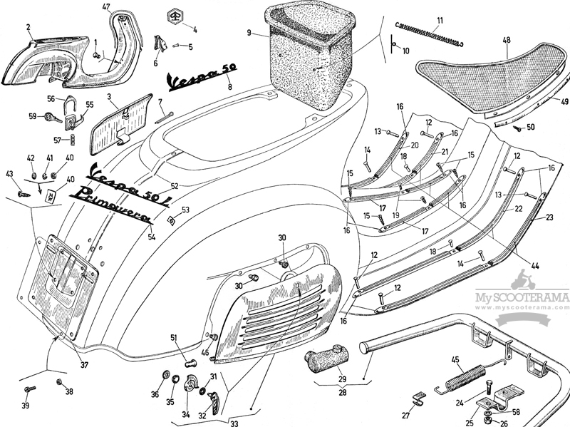 Suspension avant - arrière - Chassis - Vespa petite coque: 50